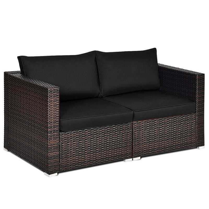 2 PCS Patio Rattan Sectional Conversation Sofa Set