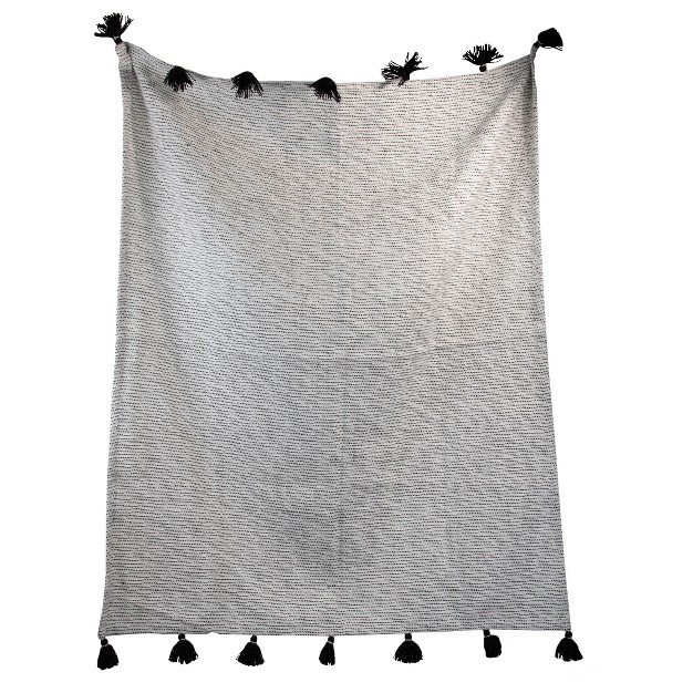 Black And White Hand Woven 50 X 60 Inch Outdoor Safe Throw Blanket With Hand Tied Tassels Foreside Home amp Garden