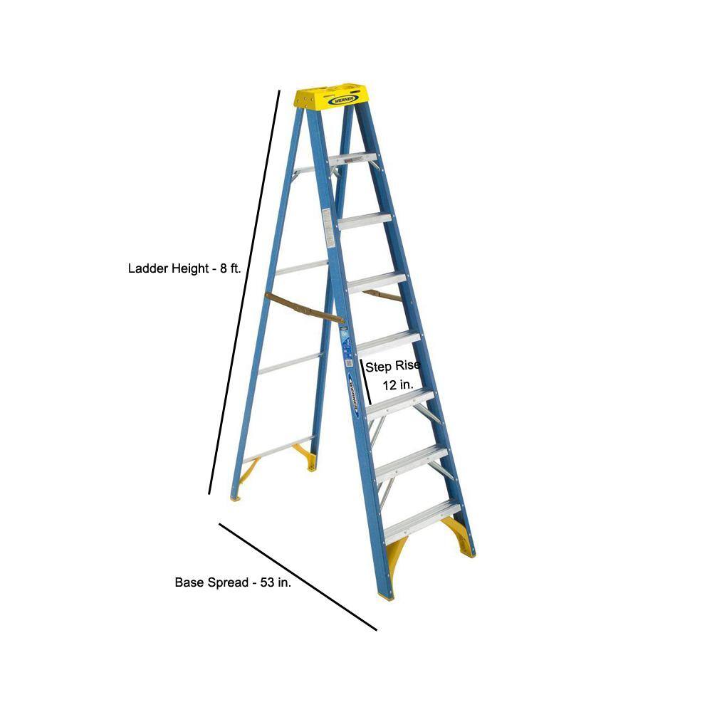 Werner 8 ft. Fiberglass Step Ladder with Yellow Top 250 lbs. Load Capacity Type I Duty Rating 6008