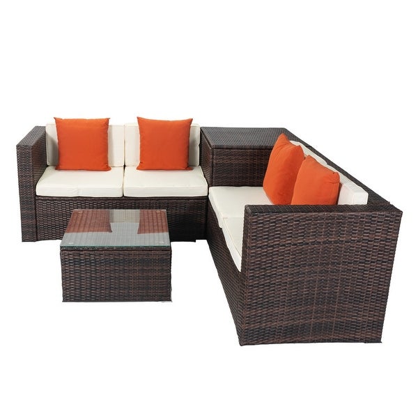 4 Piece Patio Sectional Wicker Rattan Outdoor Furniture Sofa Set with Storage Box - Overstock - 37366918