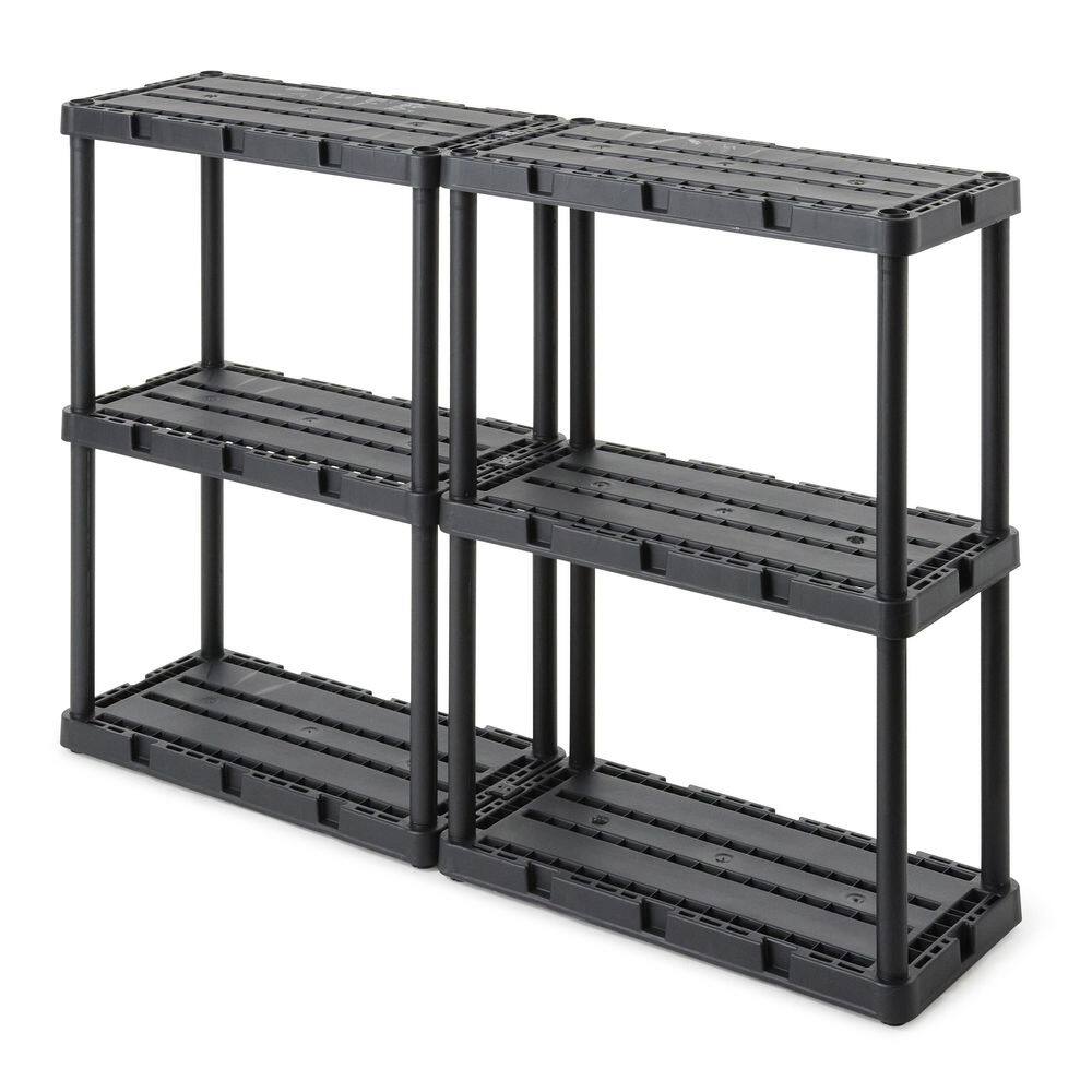 GRACIOUS LIVING 3 Shelf Knect-A-Shelf Solid Light Duty Storage Unit Black 4Pack 4 x 91082-1C