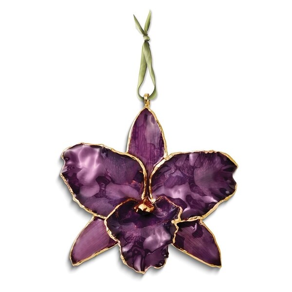 Curata Lacquer Dipped Purple Real Cattleya Orchid Ornament