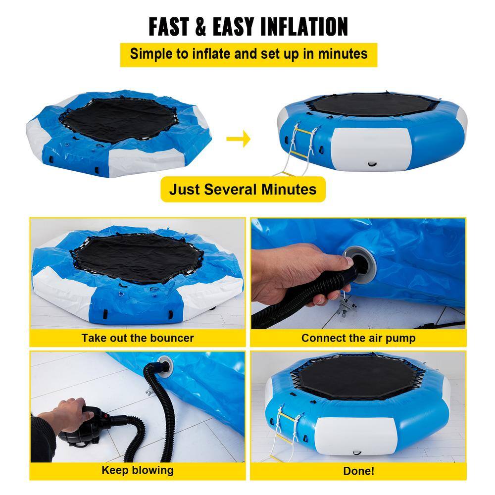 VEVOR Inflatable Water Trampoline 10 ft. Round Inflatable Water Bouncer with Slide and 4-Step Ladder for Water Sports SSBC10FTBWDFTHD01V0