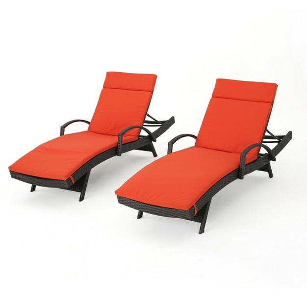 Salem Set Of 2 Gray Wicker Adjustable Chaise Lounge With Arms Orange Christopher Knight Home