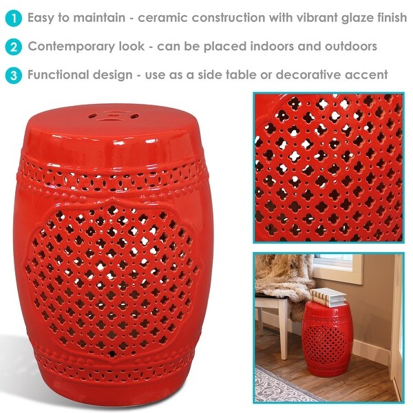 Sunnydaze Marrakesh Lattice Ceramic Decorative Garden Stool