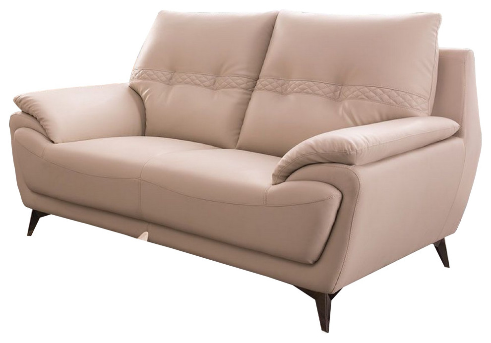 Leatherette Loveseat With Tufted And Diamond Stitched Backrest  Beige   Contemporary   Loveseats   by VirVentures  Houzz