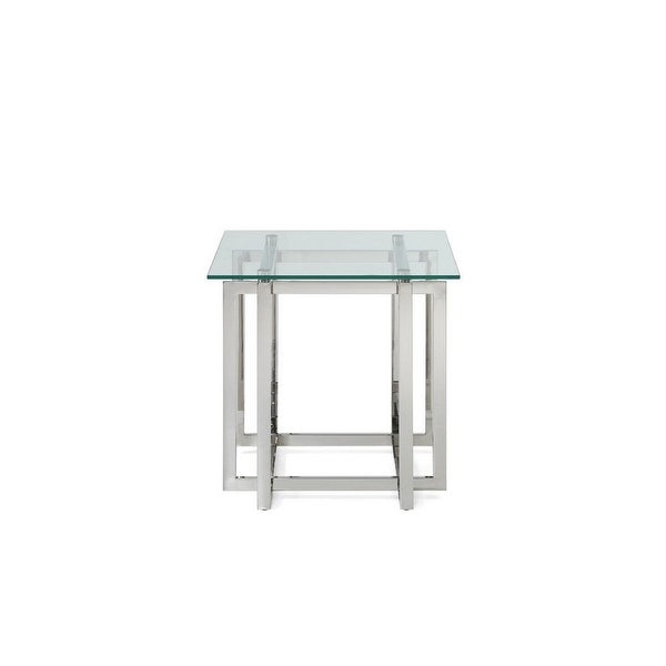 Cid 22 Inch Modern End Table， Glass Top， Intersected Steel Base， Chrome - 22L x 22W x 22H， Inches