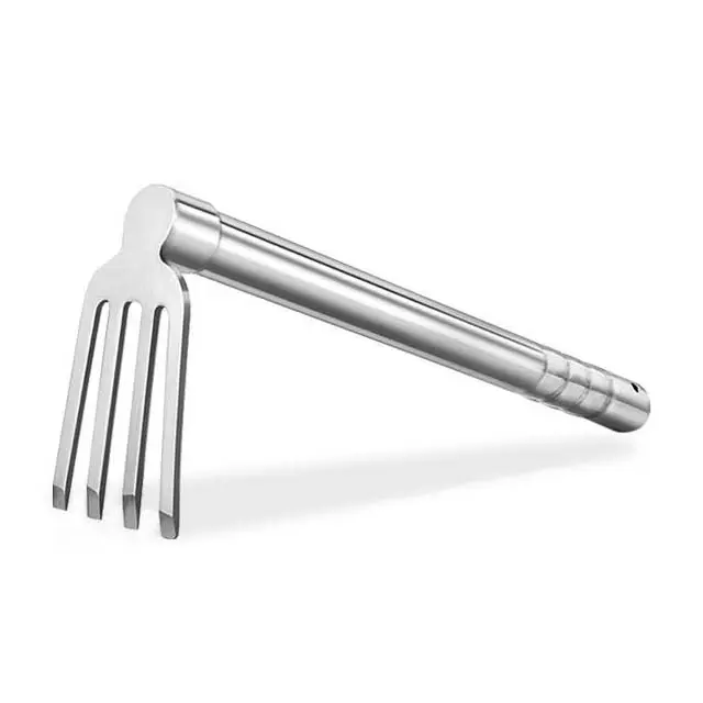 Wholesales Heavy Duty Small Metal Garden Hand Rake Agricultural Grass Tool Stainless Steel Four tooth Harrow For Gardening Plant