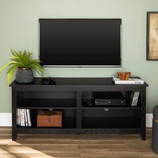 Walker Edison Furniture Company Columbus 58 in. Black MDF TV Stand 60 in. with Adjustable Shelves HD58CSPBL