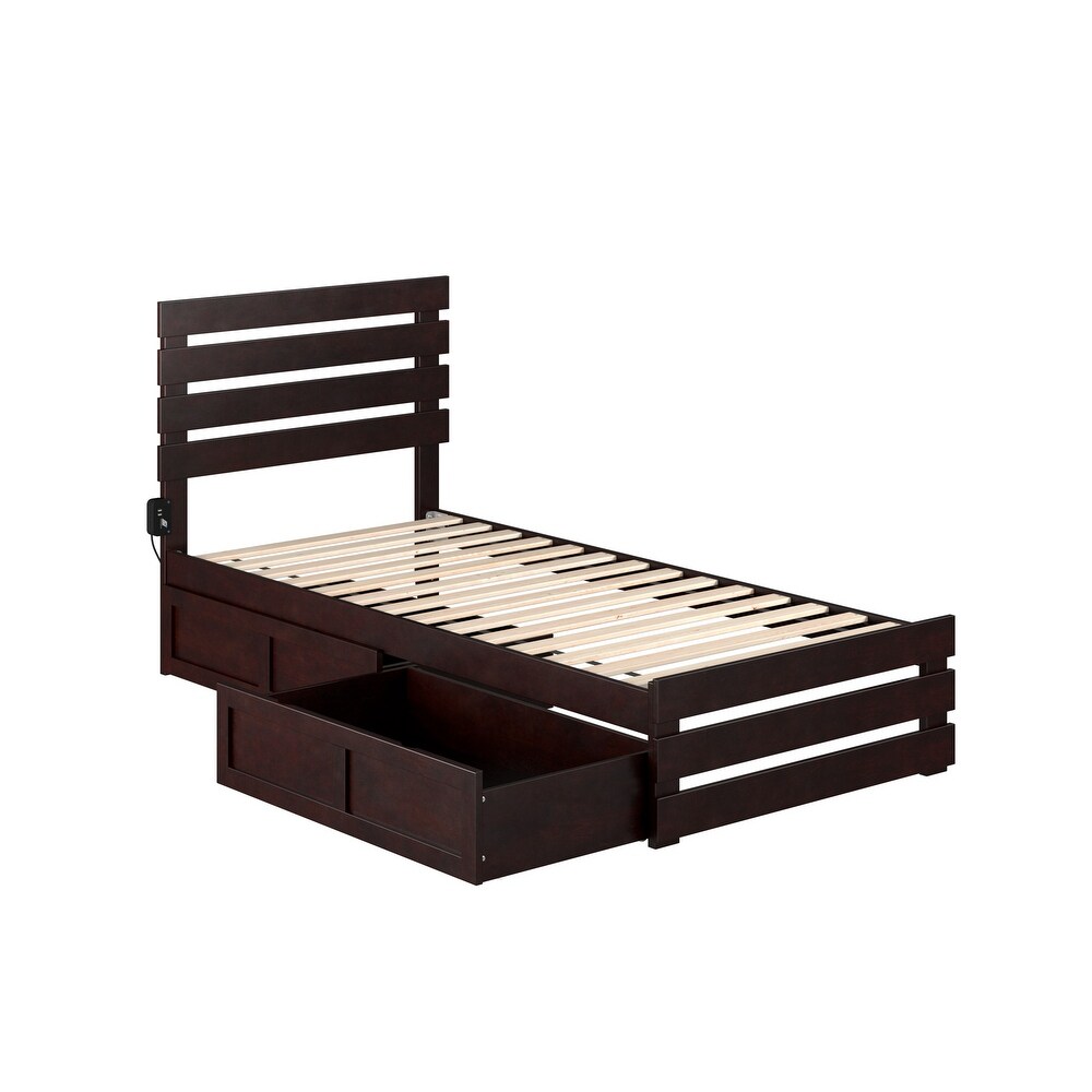 Oxford Twin XL Bed with Footboard and 2 Drawers in Espresso