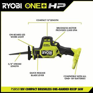 RYOBI ONE+ HP 18V Brushless Cordless Combo Kit (6-Tool) with (2) 1.5 Ah Batteries Charger and Bag PSBCK06K