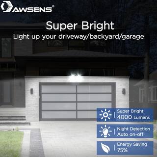 AWSENS 40-Watt 180-Degree Black Motion Activated Outdoor Integrated LED Security Flood Light with PIR Dusk to Dawn Sensor AW5472-BK