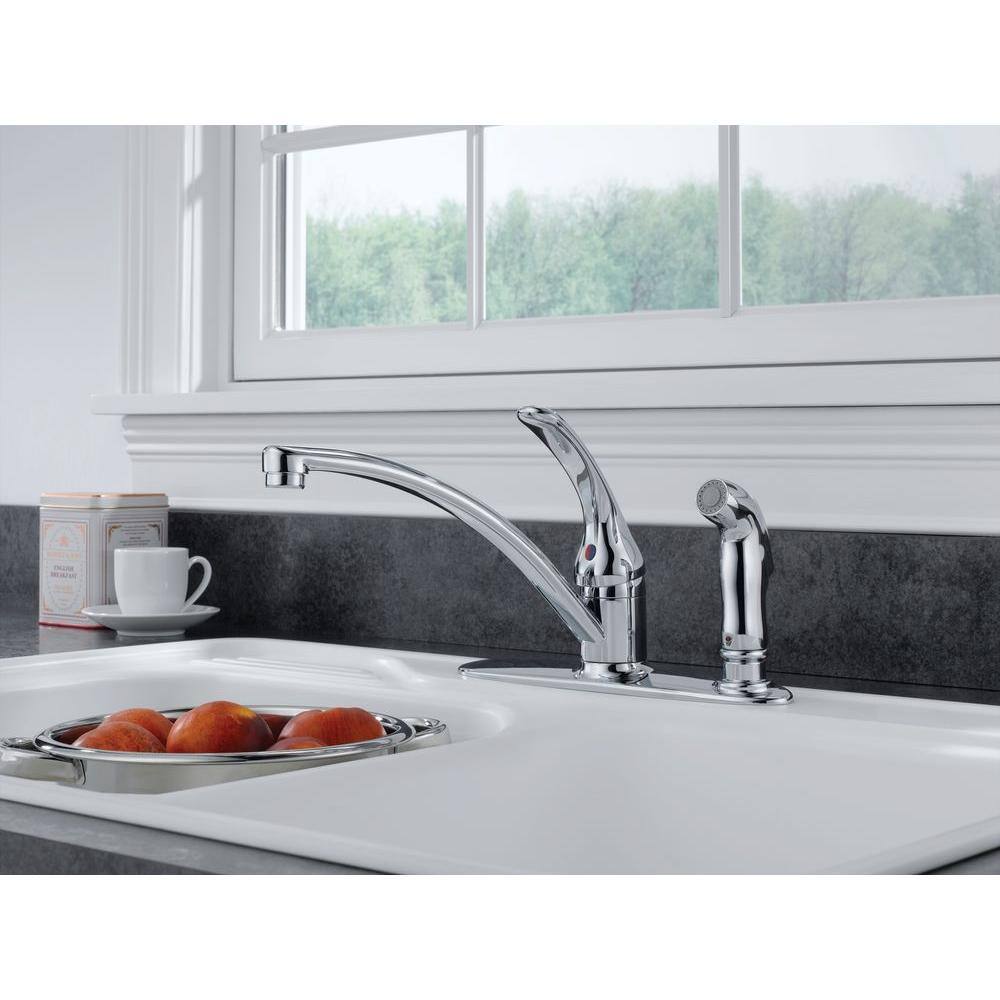 Delta Foundations Single-Handle Standard Kitchen Faucet with Side Sprayer in Chrome B3310LF