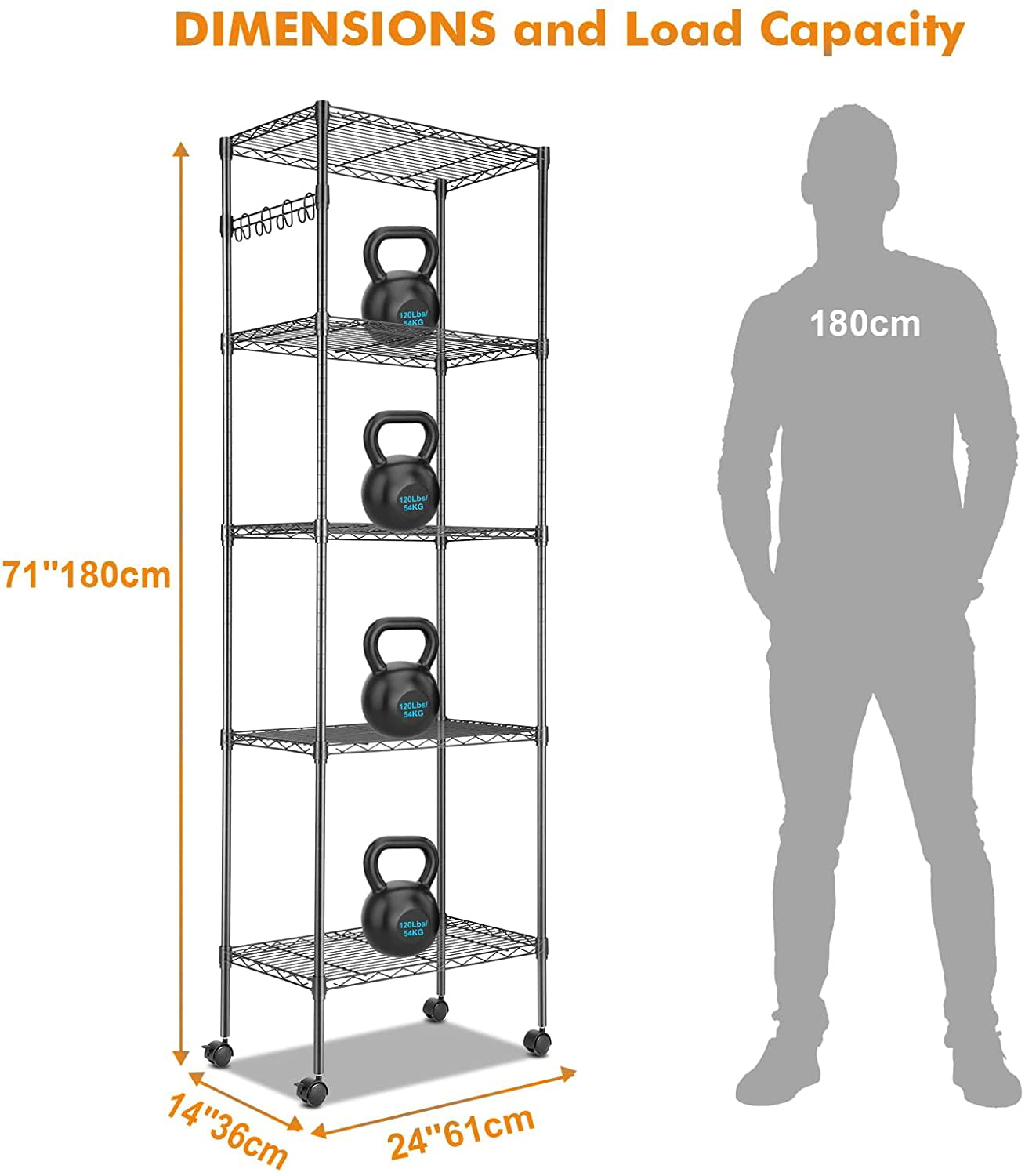 5-Tier 600 lbs Carrying Capacity Wire Shelf 72