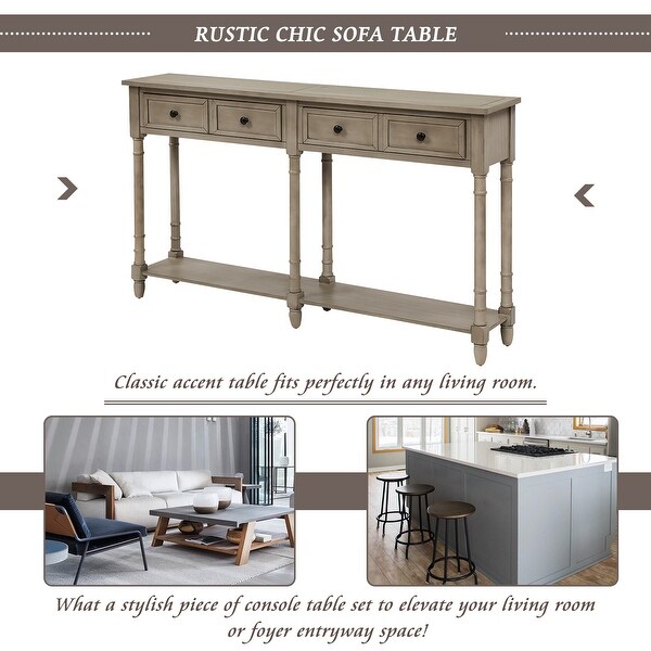 Rustic Console Table with 2 Storage Drawers and Round Deco Knob， Sofa Table with 1 Bottom Storage Shelf， Gray Wash