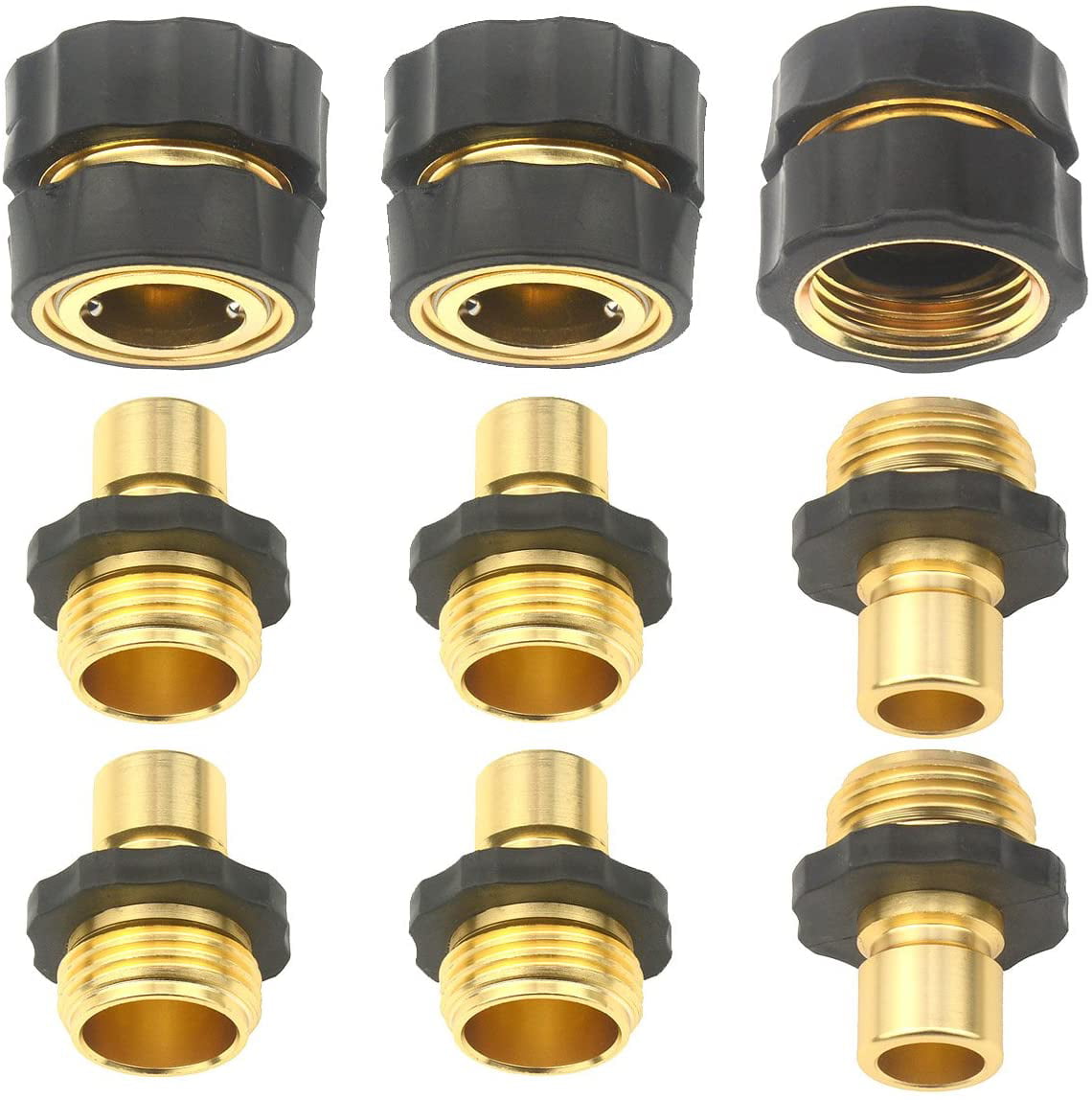 Set of 9 Aluminum Garden Hose Quick Connector - Water Hoses Quik Connect Release