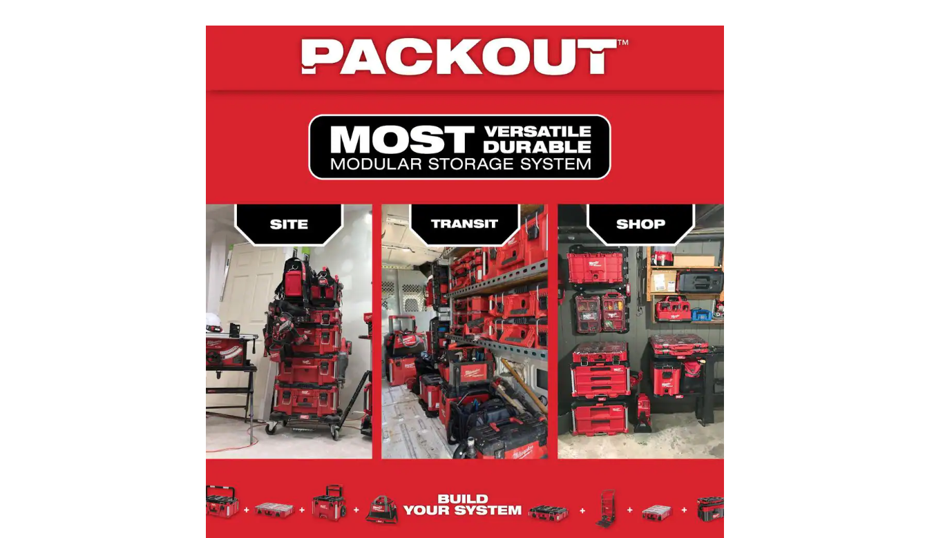 Milwaukee 48-22-8440 PACKOUT 18.6 in. Tool Storage Crate Bin with Carrying Handles and 50 lbs. Weight Capacity