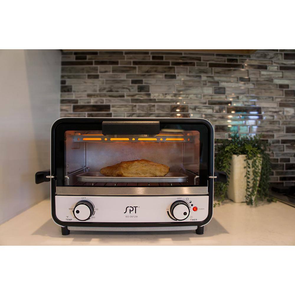 SPT 800-Watt 2-Slice White Toaster Oven with Easy Grasp and Timer SO-0972WB