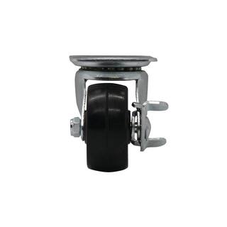 Everbilt 2 in. Black Soft Rubber and Steel Swivel Plate Caster with Locking Brake and 90 lbs. Load Rating 49509