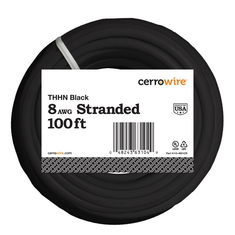 Cerrowire 100 ft. 8 Gauge Black Stranded Copper THHN Wire 112-4001CR