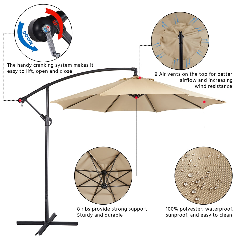 SmileMart 9Ft Patio Offset Cantilever Umbrella + 4PCS Fillable Patio Umbrella Base Stand,Tan