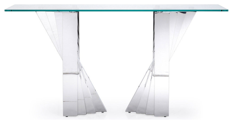 Modern Falcone Console Table   Clear Glass with Polished Stainless Steel Base   Contemporary   Console Tables   by Zuri Furniture  Houzz