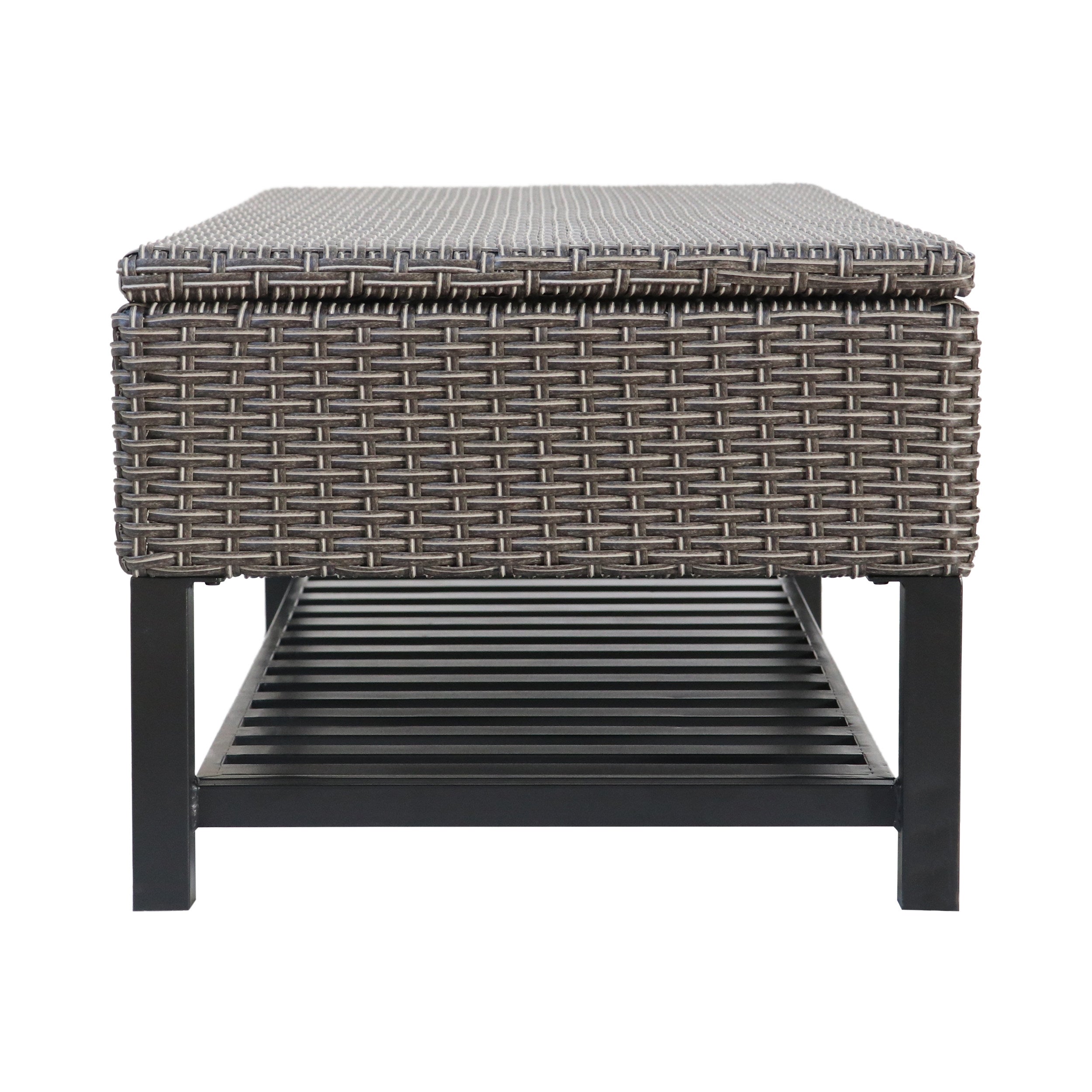 Martina Storage Bench with Rack, Wicker with Iron Frame