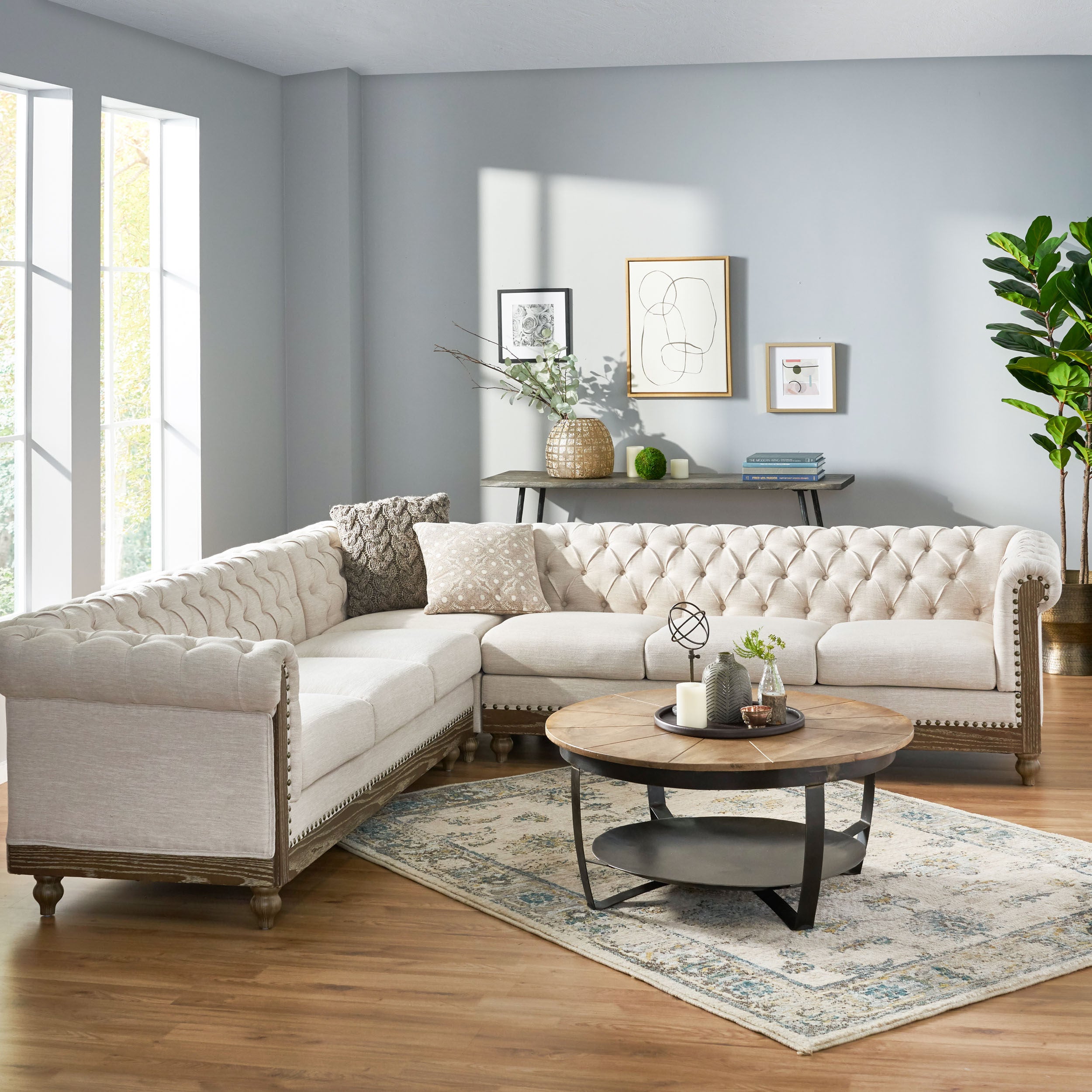 Kinzie Chesterfield Tufted 7 Seater Sectional Sofa with Nailhead Trim