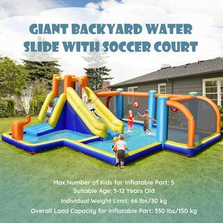 Costway Giant Soccer-Themed Inflatable Water Slide Bouncer Bounce House with Splash Pool without Blower NP10362