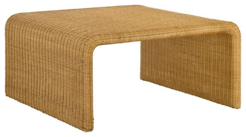 36 Inch Square Rattan Coffee Table Waterfall Edges Natural Textured Brown   Tropical   Coffee Tables   by Dot  ampBo  Houzz