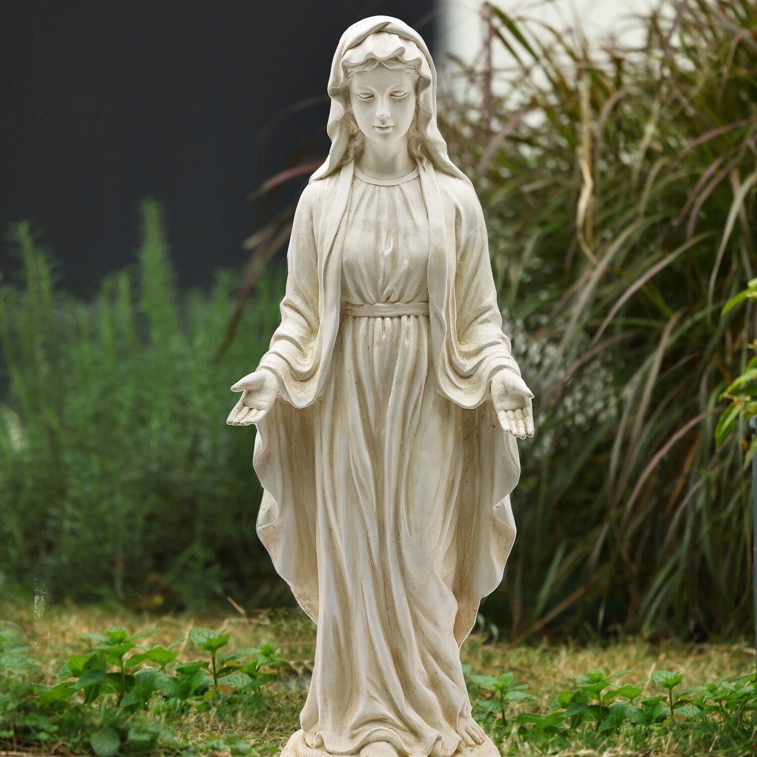 LuxenHome 30.5  in. MgO Virgin Mary Garden Statue  Ivory