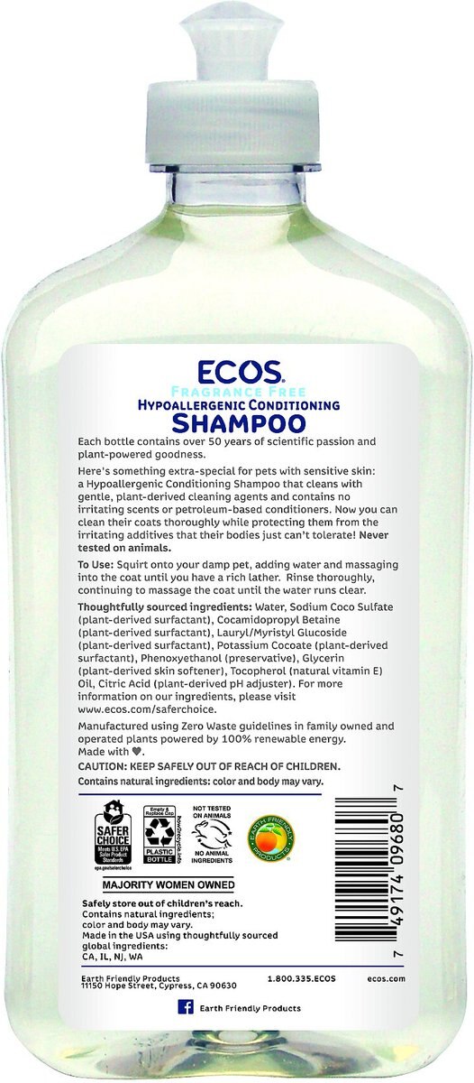 ECOS for Pets! Hypoallergenic Fragrance Free Dog Conditioning Shampoo， 17-oz bottle