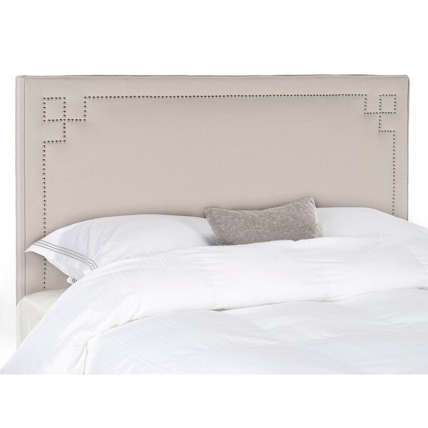 Safavieh Remington Taupe Linen Upholstered Greek Key Headboard (Queen) - - 11098699