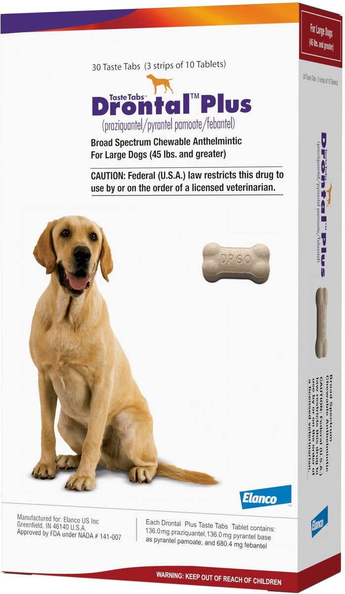 Drontal Plus Chewable Tablet for Large Dogs， over 45 lbs