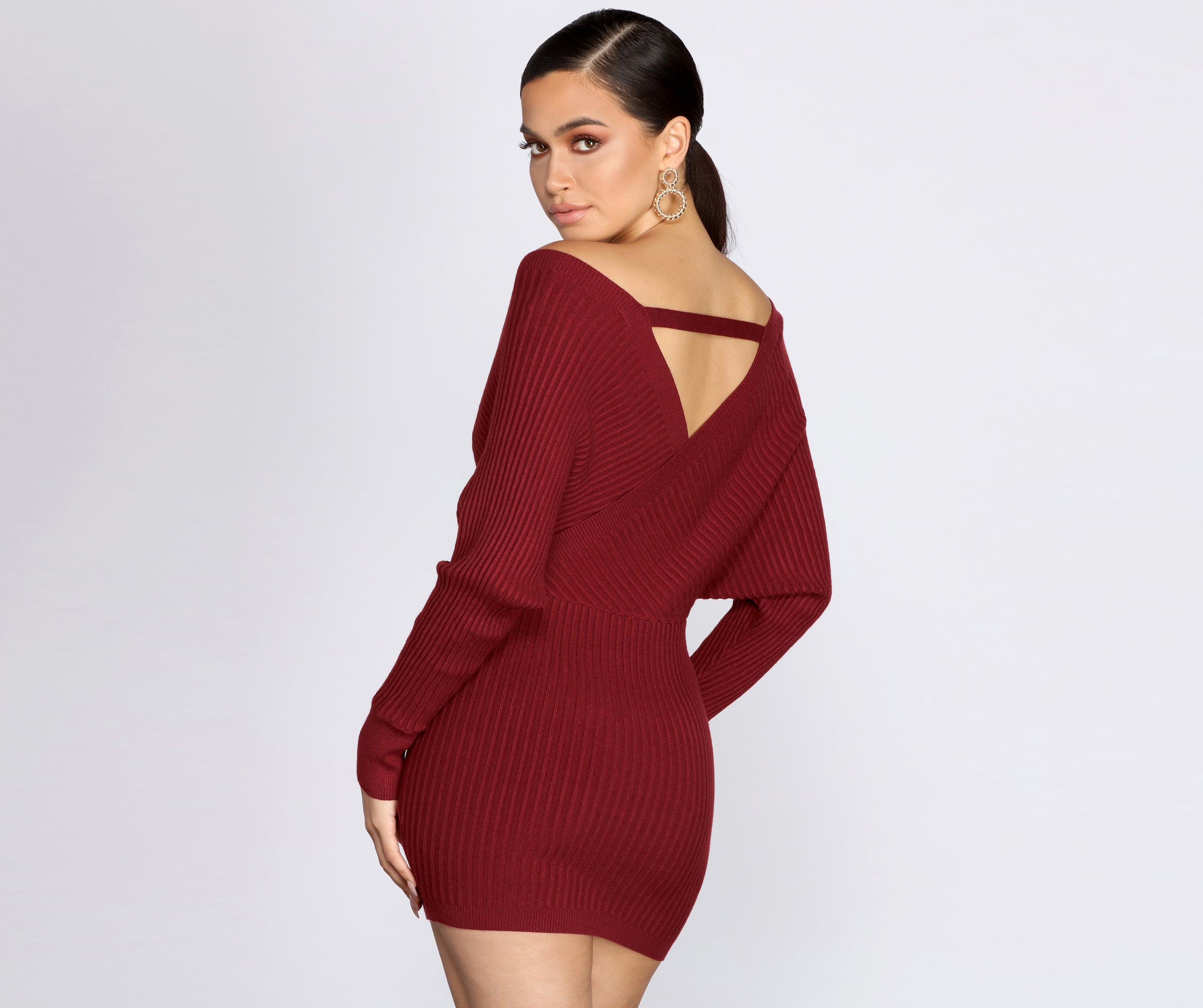 Ribbed Knit Surplice Mini Dress