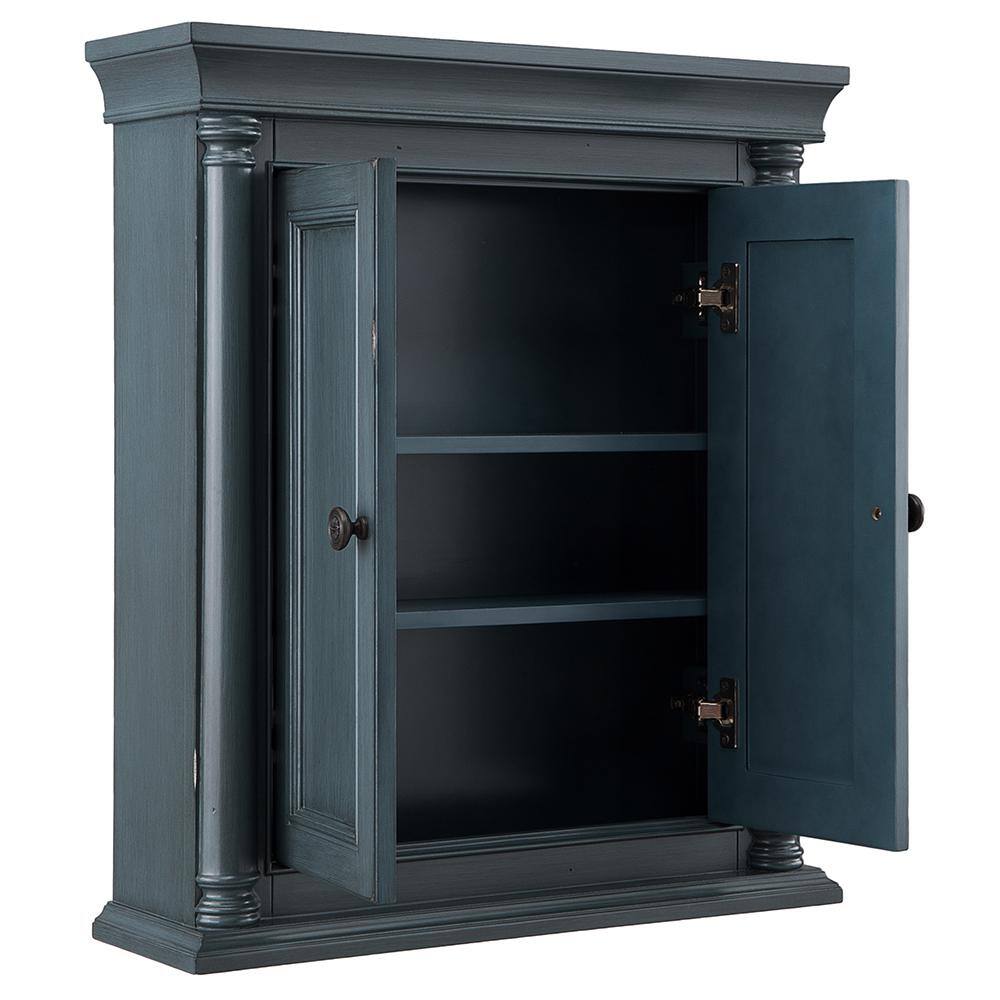 Home Decorators Collection Strousse 26 in. W x 30 in. H Wall Cabinet in Distressed Blue Fog SRBW2630