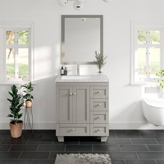 Eviva Happy 30 in. W x 18 in. D x 34 in. H Bathroom Vanity in Gray with White Carrara Marble Top with White Sink EVVN30-30X18GR