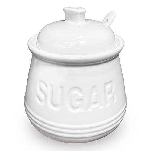 12oz Sugar Bowl with Lid and Spoon， Ceramic Sugar Containers， White