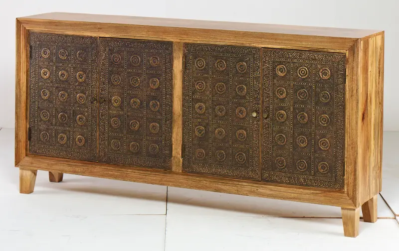 Brass and Natural Brocade Sideboard