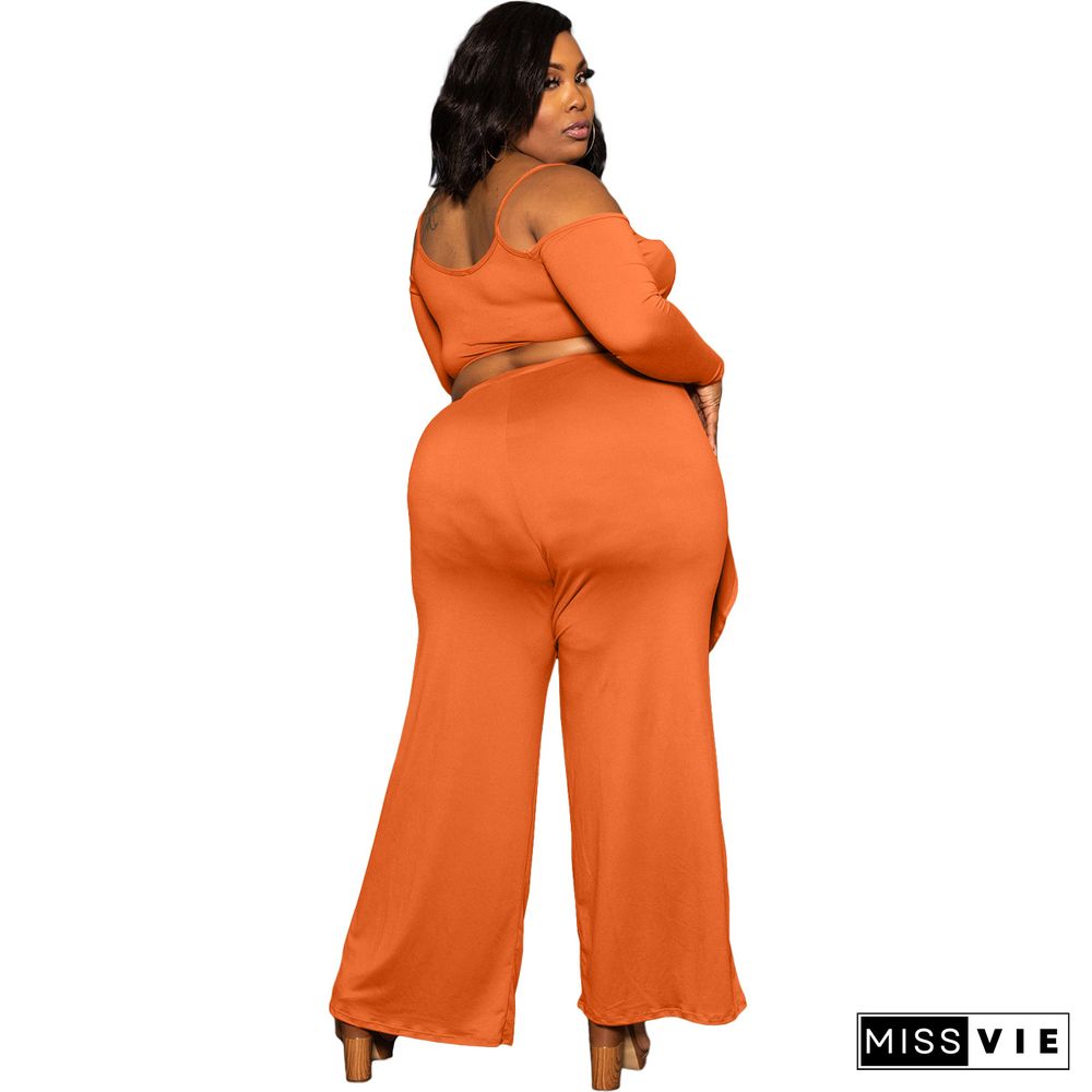 Plus Size Irregular Solid Casual Wide-leg Pants Suits