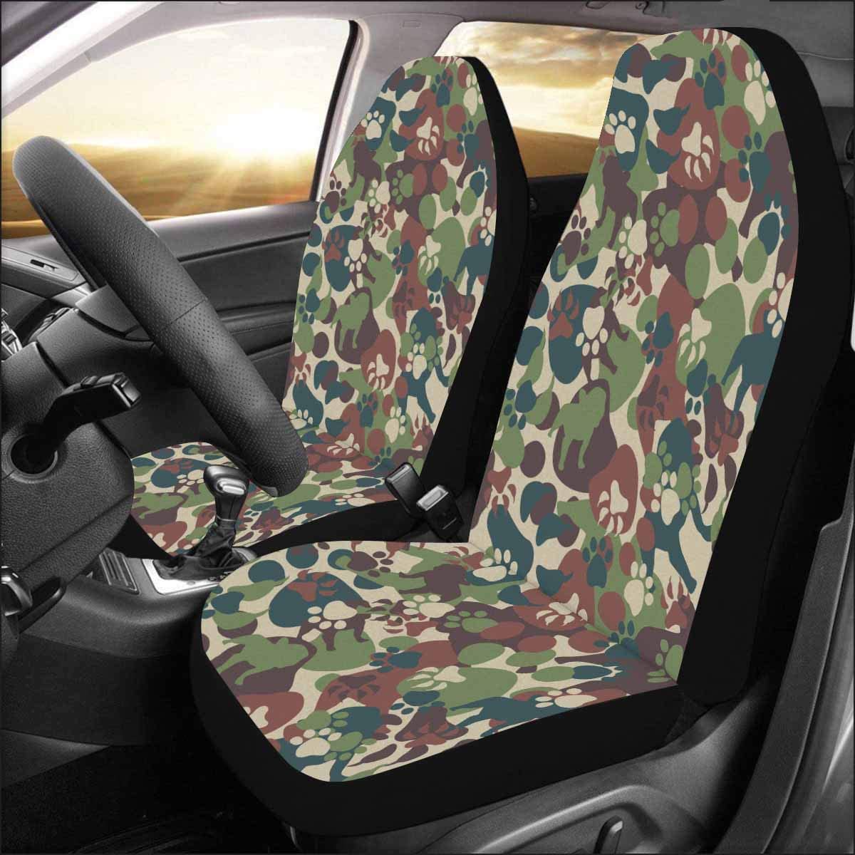 FMSHPON Set of 2 Car Seat Covers Dog Camouflage Pattern Universal Auto Front Seats Protector Fits for Car，SUV Sedan，Truck