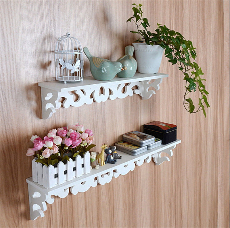 Estink Floating Wall Shelves,White Wood Carved Decorative Wall Mounted Floating Storage Display Wall Shelves Bookshelf,Small