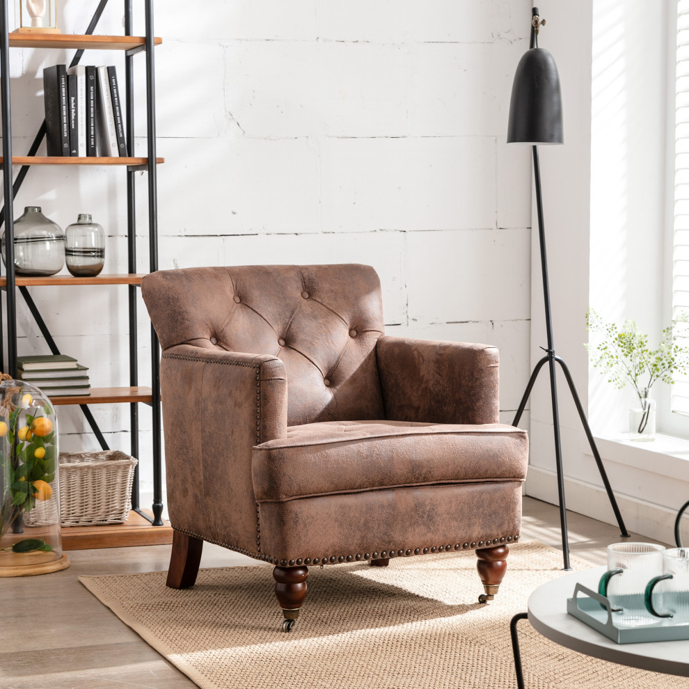 Living Leisure Upholstered Fabric Club Chair Antique Brown   Traditional   Armchairs And Accent Chairs   by Forest Grass  Houzz