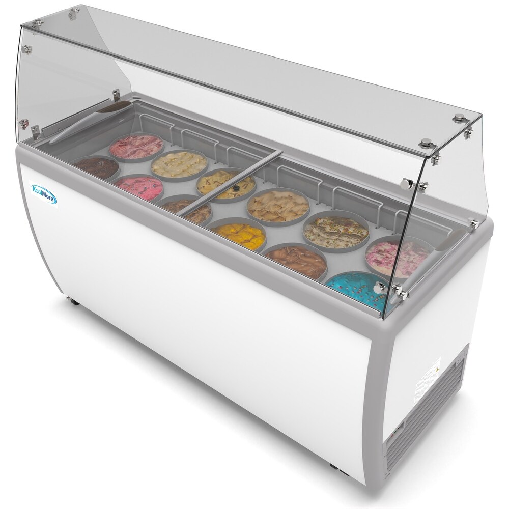 KoolMore 70 in. 12 Tub Ice Cream Dipping Cabinet Display Freezer with Sneeze Guard  20 cu. ft.