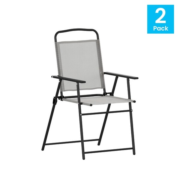 Set of 2 AllWeather Textilene Patio Sling Chairs with Armrests