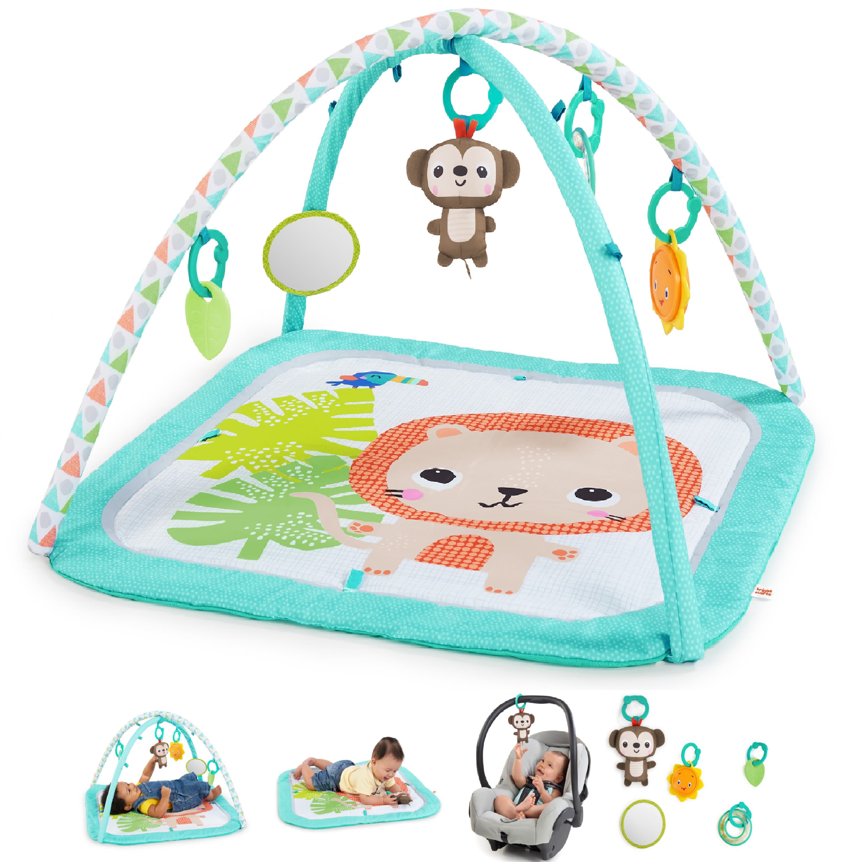 Bright Starts Safari Blast Activity Gym and Play Mat with Take-Along Toys， Ages Newborn +