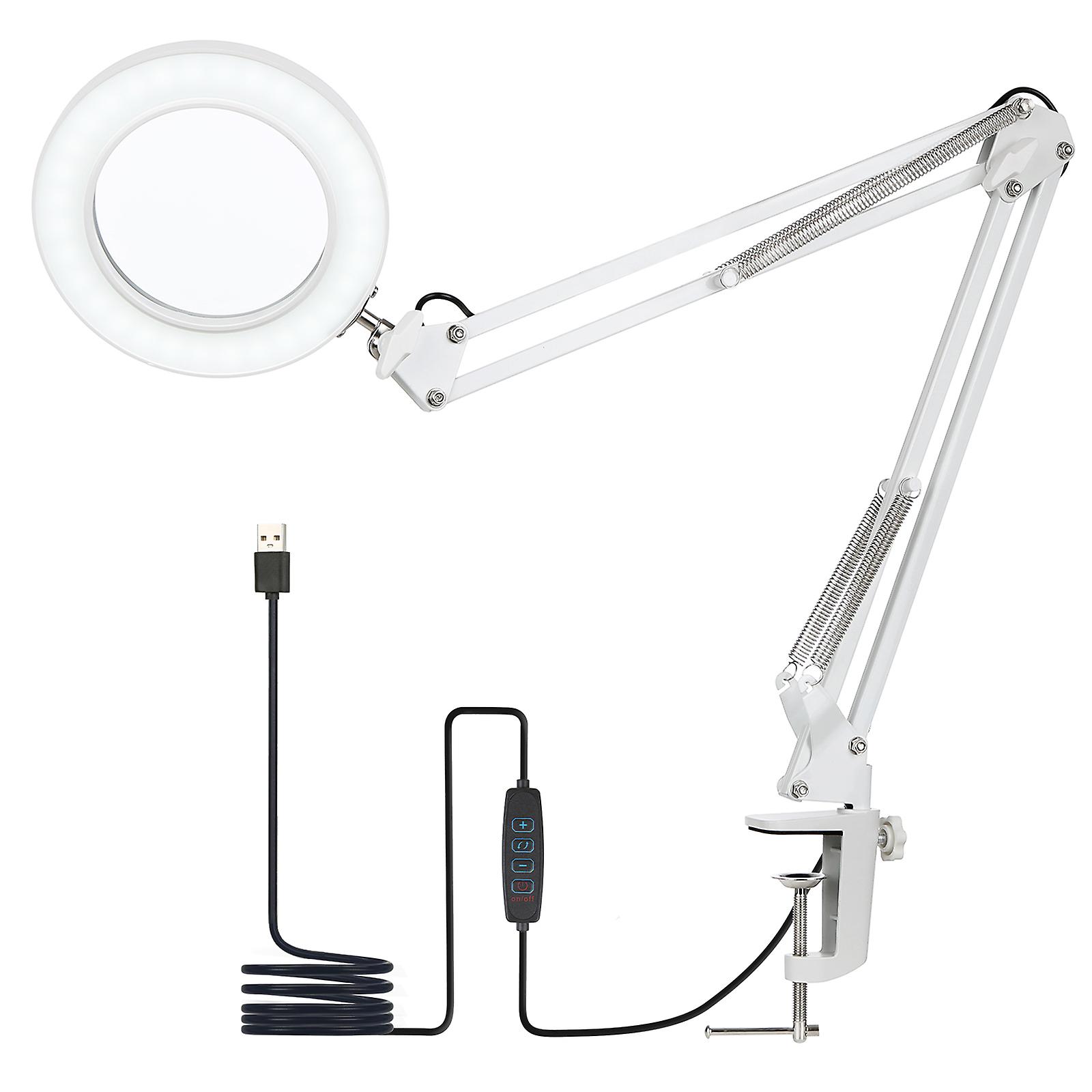 Neoglint Flexible Clamp-on Table Lamp With 8x Magnifier Swing Arm Dimmable Leds Desk Light 3 Color Modes and 10 Brightness Levels Reading Working Studyi