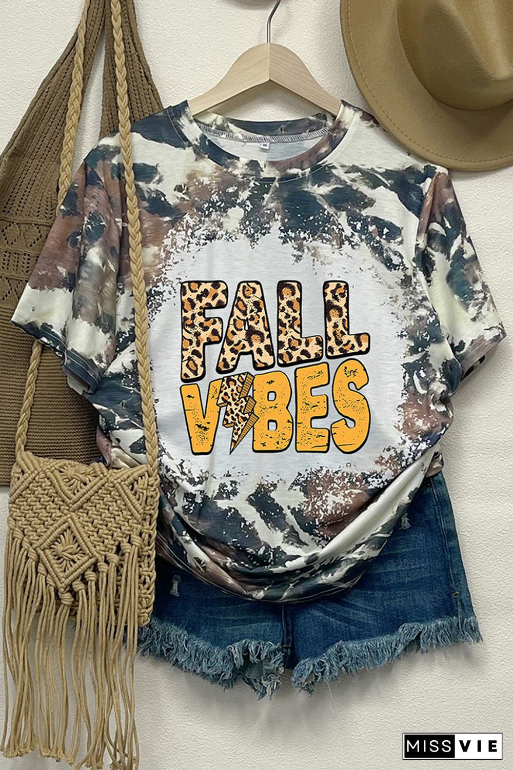 FALL Vibes Leopard Bleached Graphic Tee