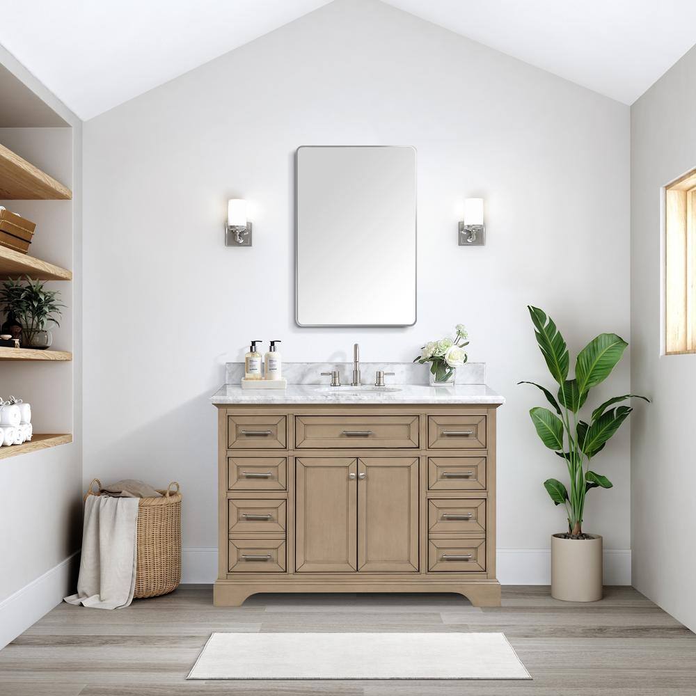 Home Decorators Collection Windlowe 49 in. W x 22 in. D Bath Vanity in Almond Taupe with Carrara Marble Vanity Top in White with White Sink 15101-VS49C-AT