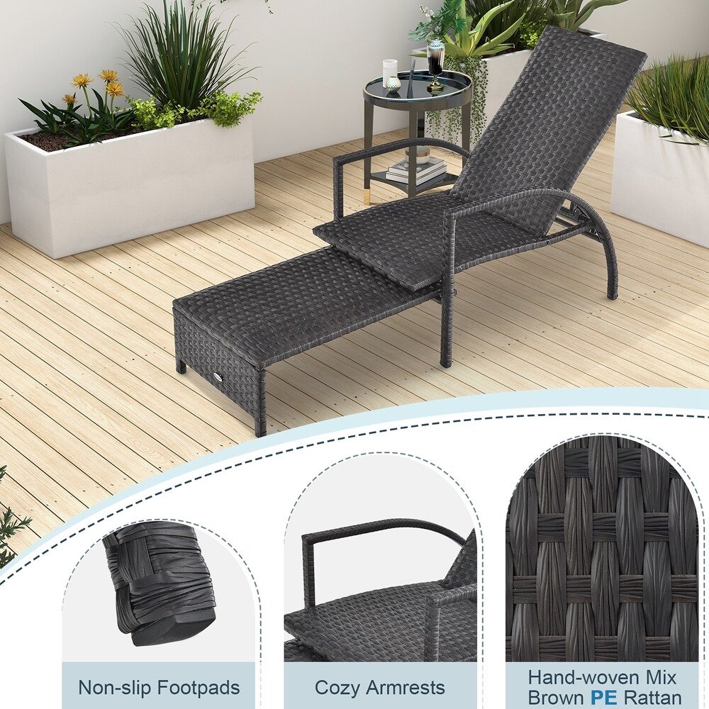 Costway Patio Wicker Elastic Sponge Lounge Chair Back Adjustable with   See Details